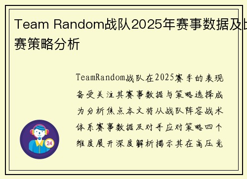 Team Random战队2025年赛事数据及比赛策略分析